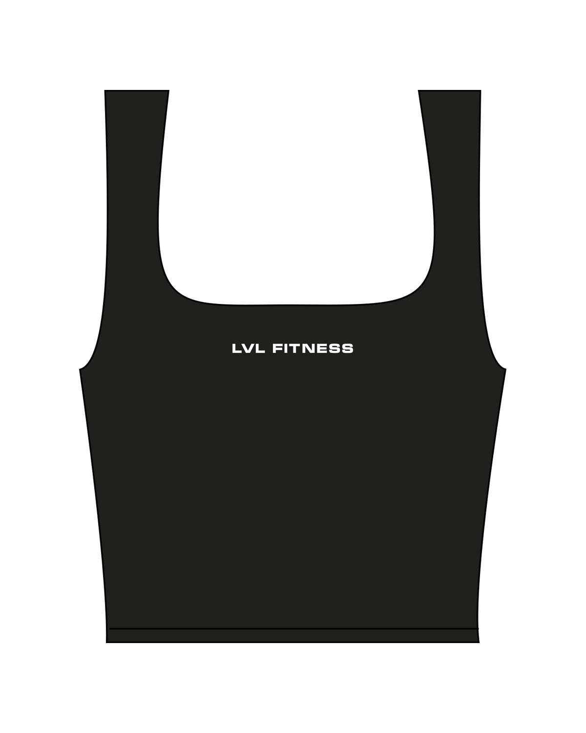 The Square Neck Tank - Black - LVL - Center Chest - Back Neckline - Printed - White