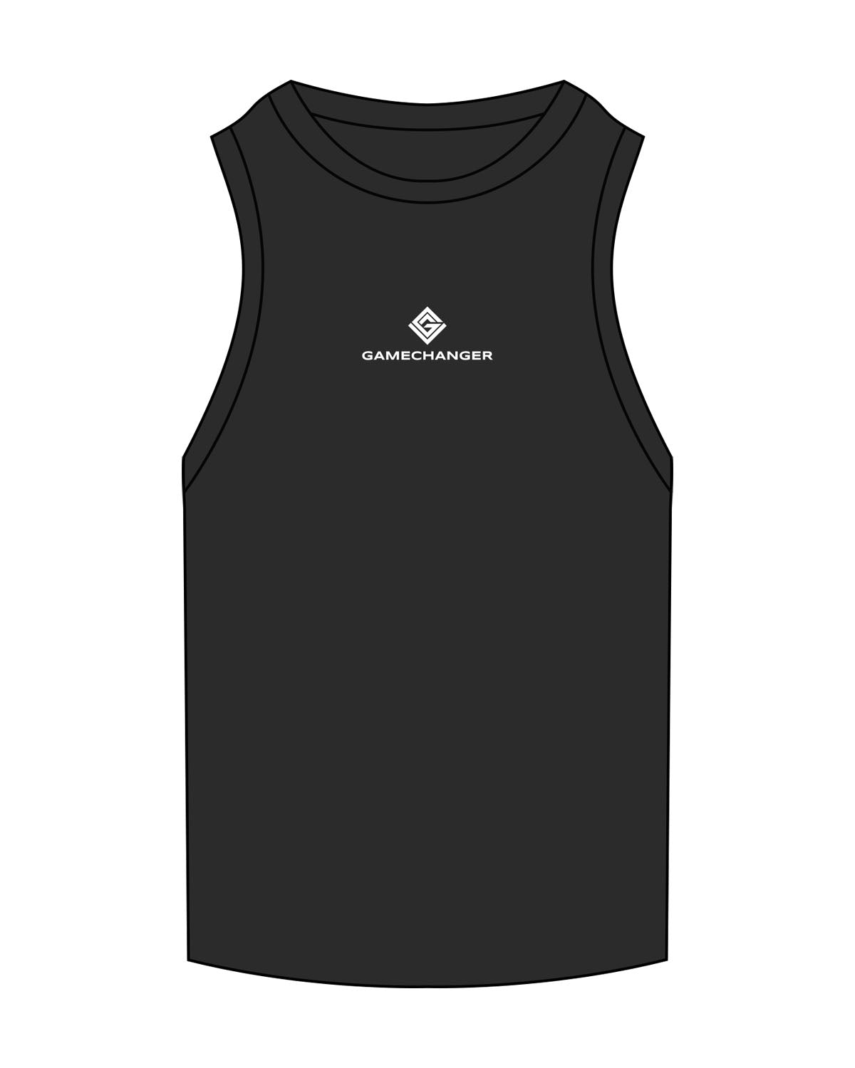 The Ribbed Full Length Tank - Washed Black - Game Changer - Center Chest Stacked - Embroidered - White