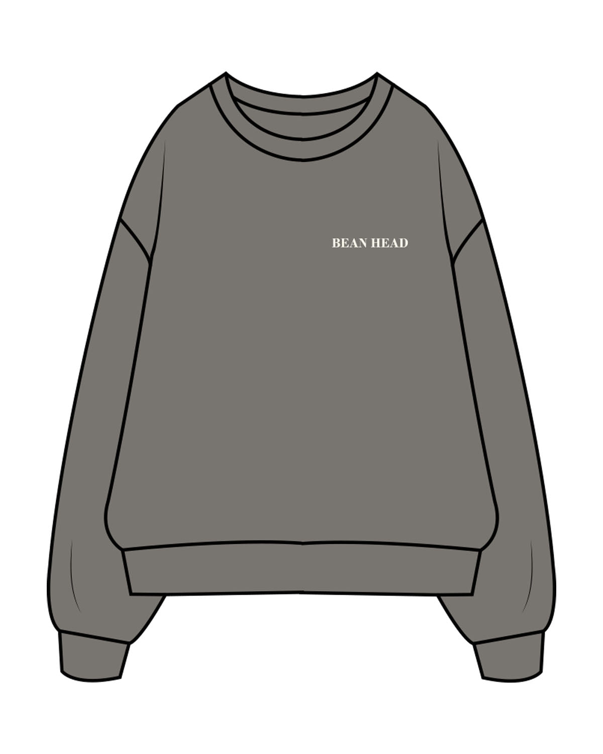 The Mens Crewneck - Washed Gray - Bean Head - Left Chest - Embroidered - Off White