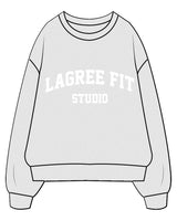 The Mens Crewneck - White Heather - Lagree Fit Studio - Center Chest - Back Center - Printed - White