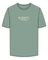 The Mens Tee - Sage - Mighty Pilates - Center Chest Stacked - Printed - Off White