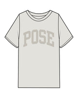 The Womens Heavyweight Tee - Washed Bone - Pose Pilates - Center Chest - Back Neckline - Tone on Tone