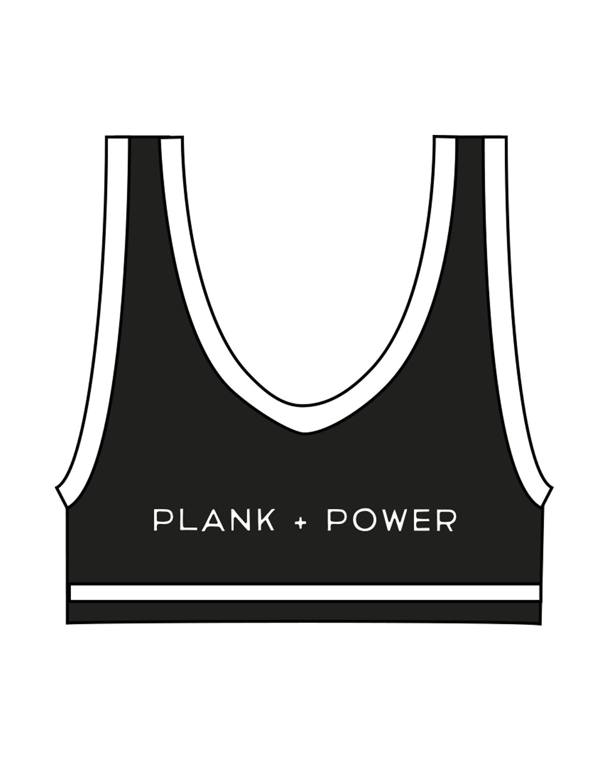 The Piped Bra - Black - Plank + Power - Back Center - Printed - White