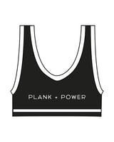 The Piped Bra - Black - Plank + Power - Back Center - Printed - White