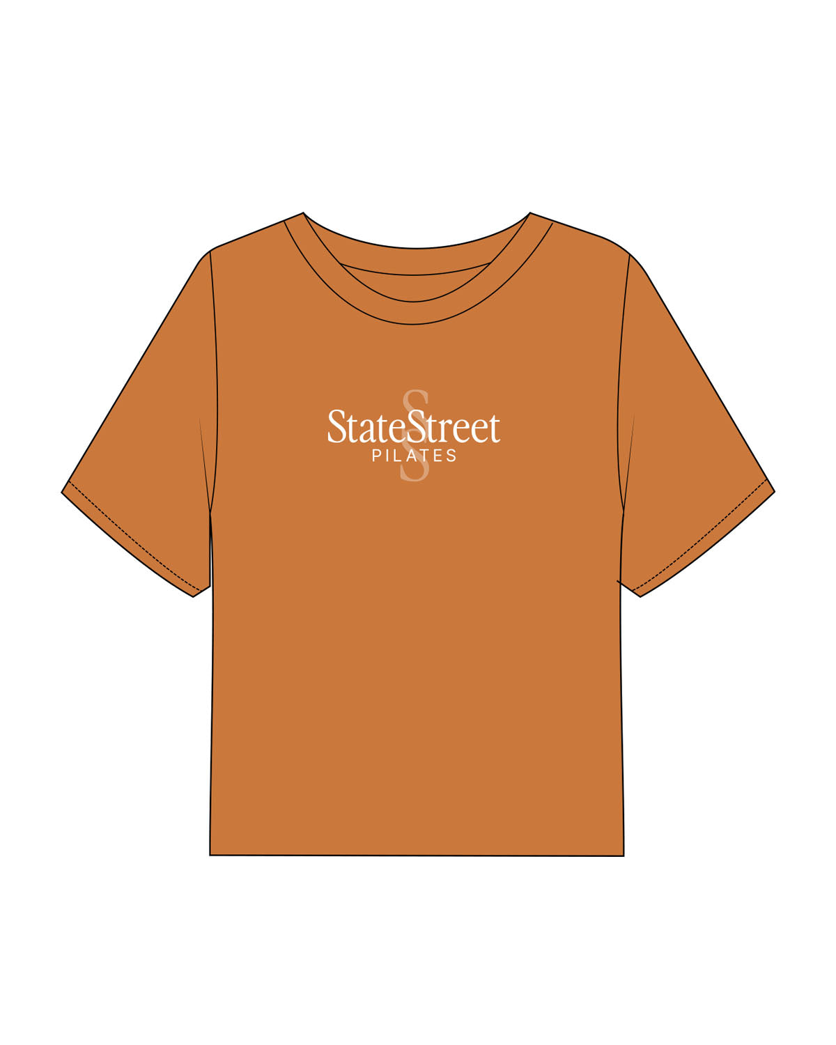 The Boxy Crop Tee - Cinnamon - State Street - Center Chest Stacked - Printed - Full Color
