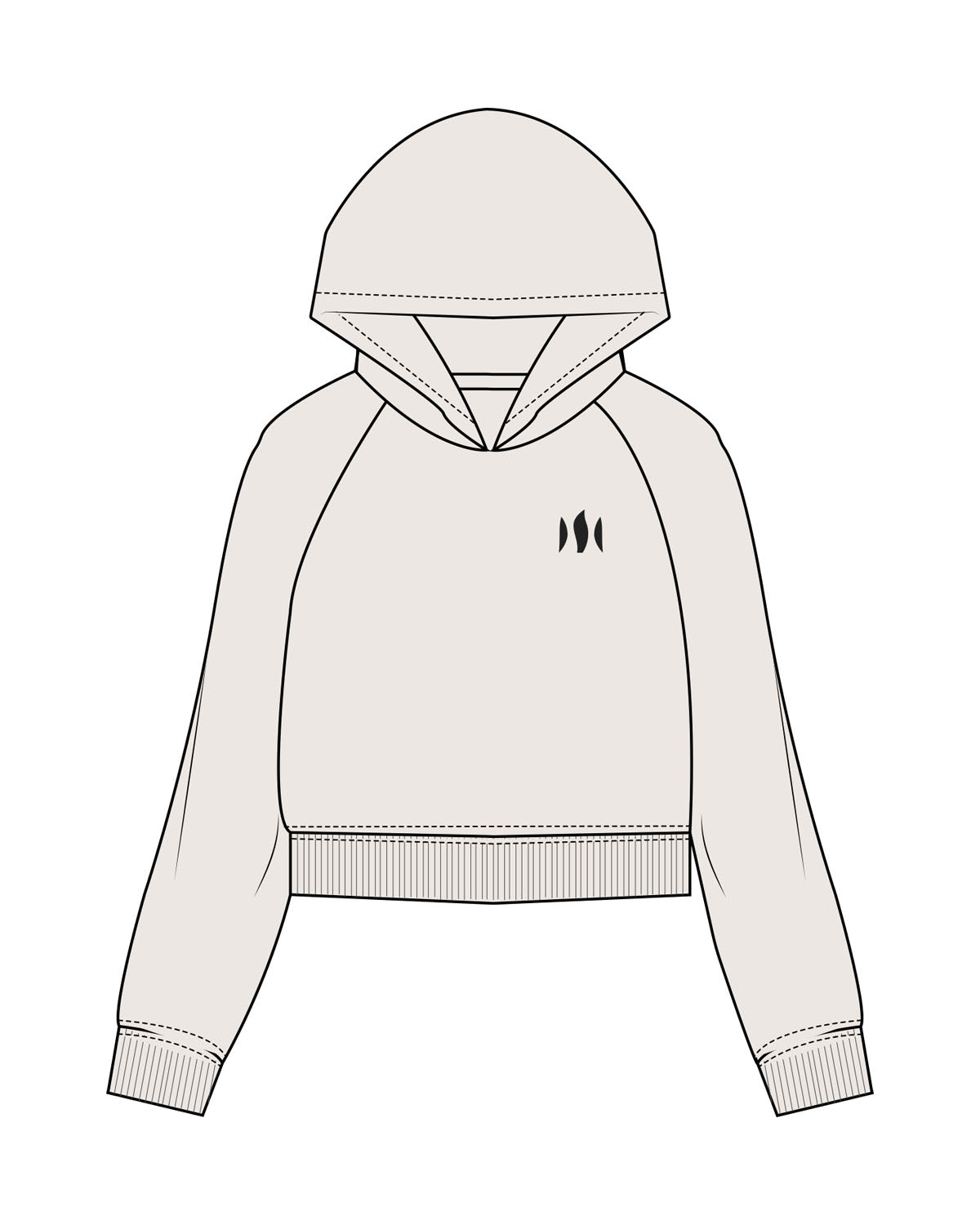 The Womens Crop Hoodie - Bone - Sweatset - Left Chest - Back Bottom - Printed - Charcoal