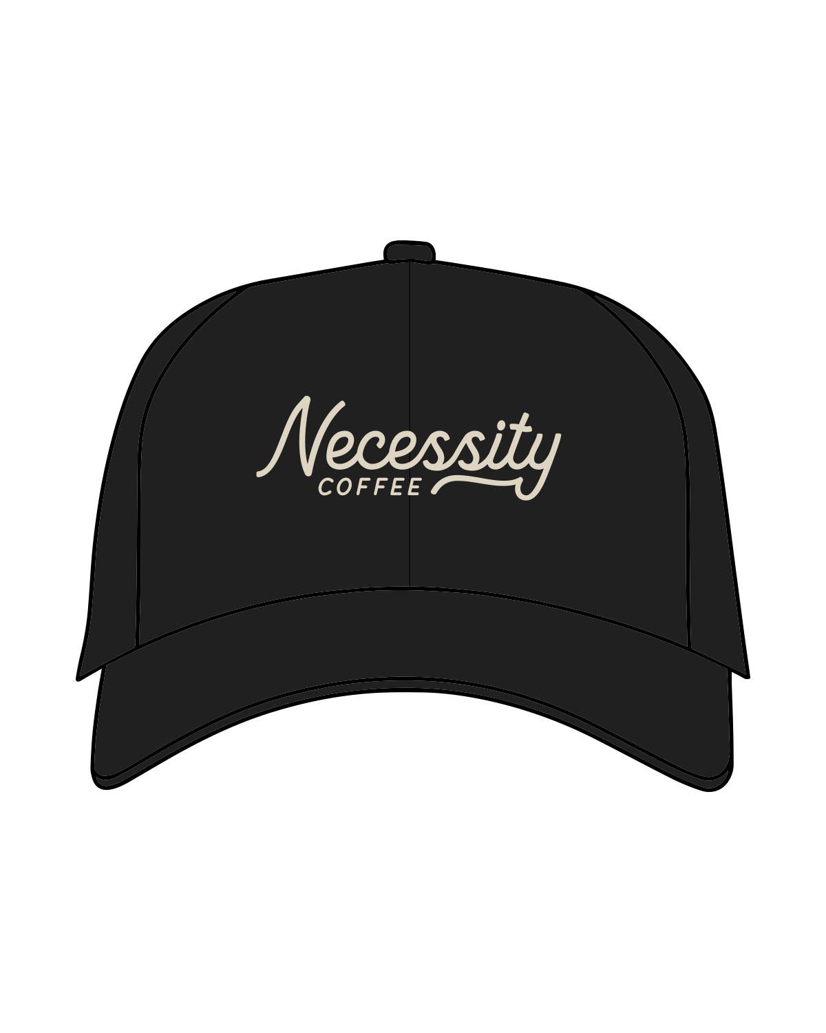 The Access Cap - Black - Necessity Coffee - Center Crown Stacked - Embroidered - Off White