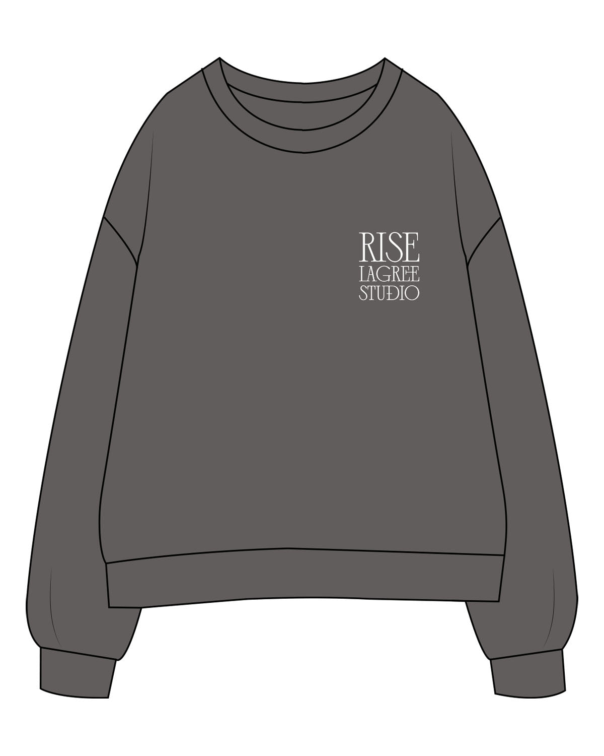 The Midweight Unisex Crewneck - Washed Black - Rise Lagree - Left Chest Stacked - White