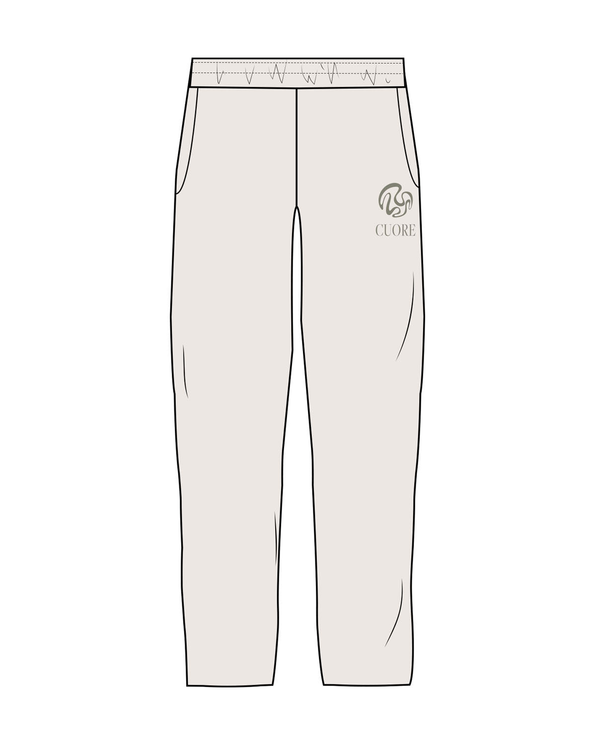 The Mens Straight Leg Sweatpants - Bone - Cuore Pilates Studio - Left Leg - Embroidered - Cypress