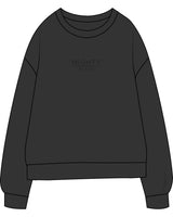 The Midweight Unisex Crewneck - Washed Black - Mighty Pilates - Center Chest Stacked - Embroidered - Tone on Tone