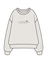 The Womens Crewneck - Washed Bone - Treadformer 30A - Chest Stacked - Back Stacked - Full Color