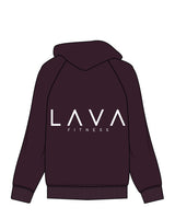 The Womens Heavy Hoodie - Plum - Lava - Left Chest Stacked & Back Center Stacked - White