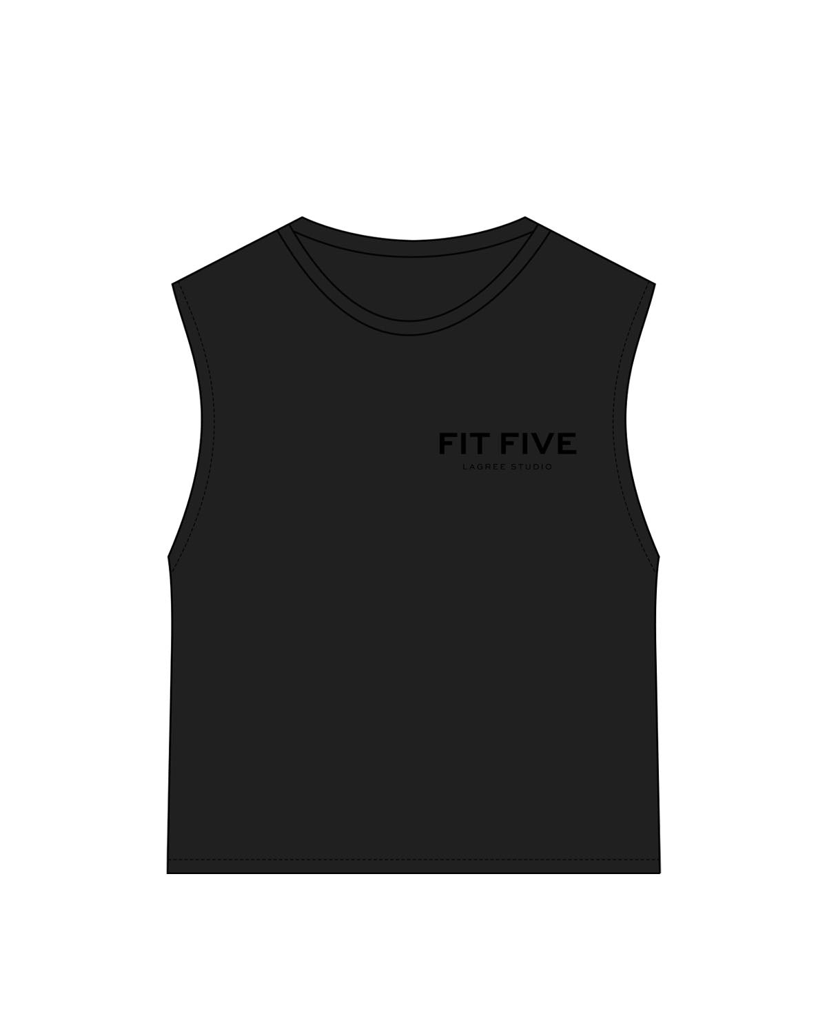 The Womens Classic Crop Tank - Black - Fit 5 - Left Chest Stacked - Printed - Tone on Tone