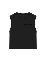The Womens Classic Crop Tank - Black - Fit 5 - Left Chest Stacked - Printed - Tone on Tone