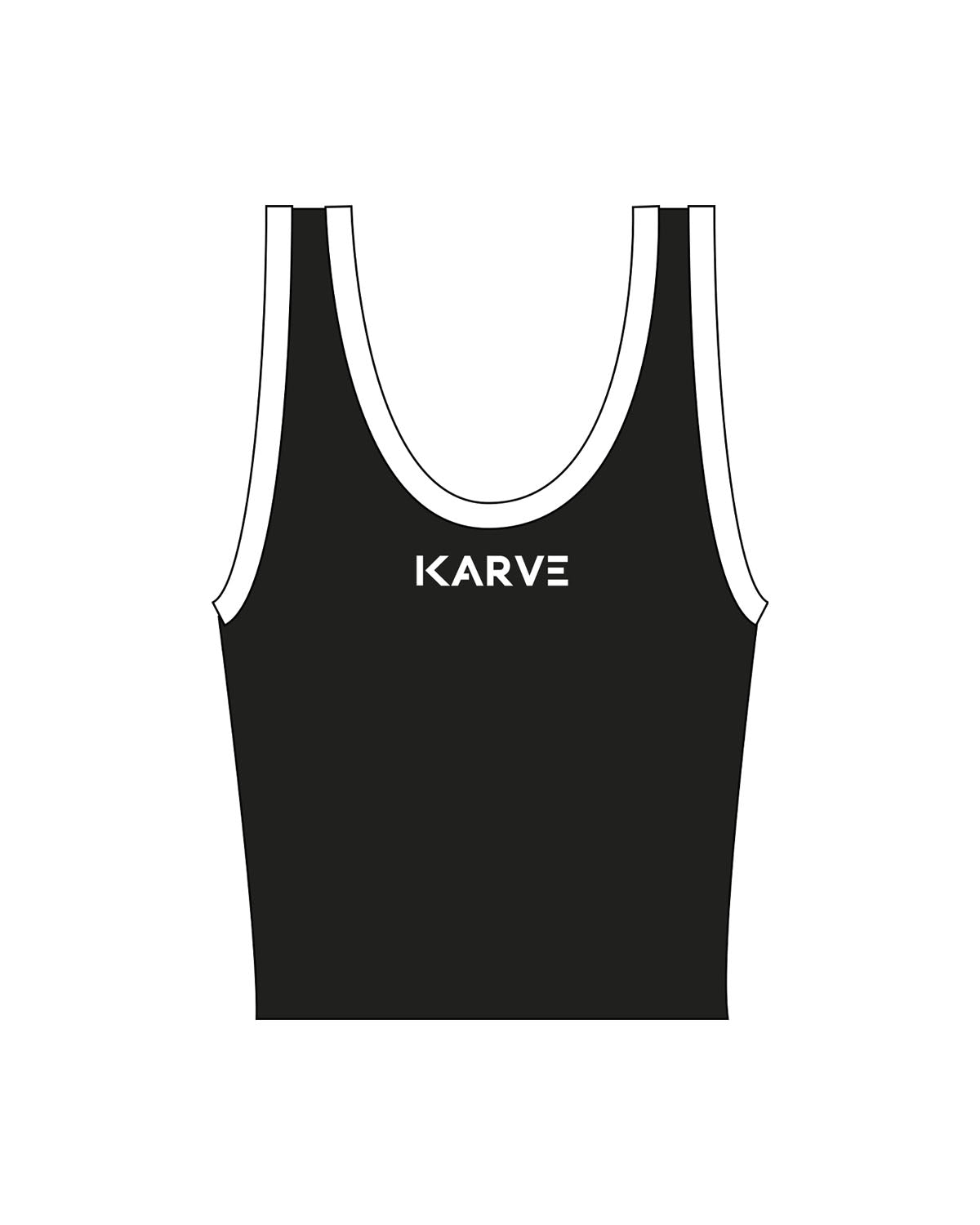 The Piped 3/4 Crop Tank - Black - Karve Lagree Fit - Center Back - Printed - White
