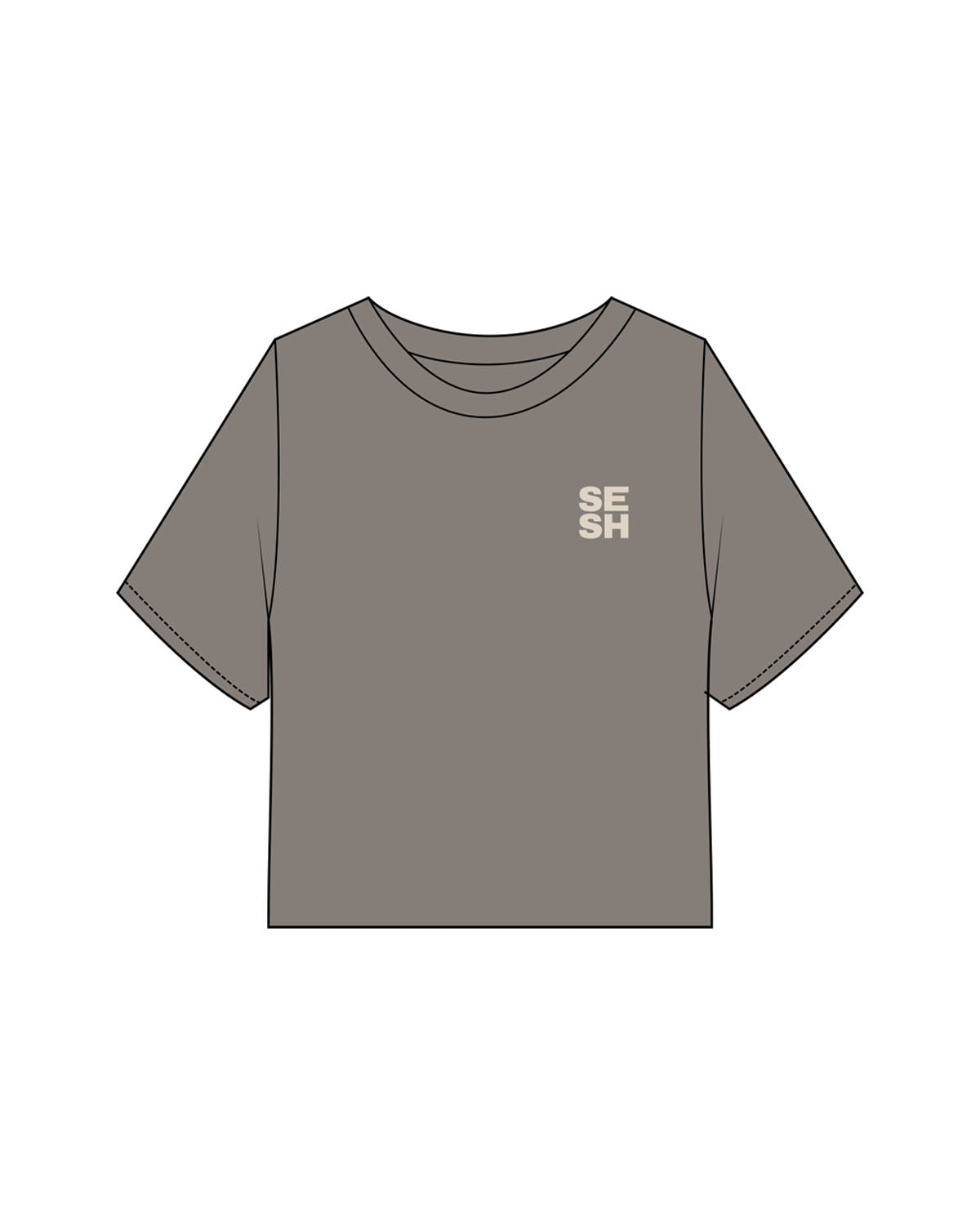 The Heavyweight Crop Tee - Washed Gray - Sesh Studio - Left Chest & Center Back Stacked - Off White