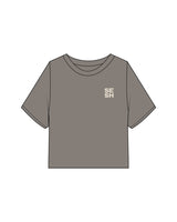 The Heavyweight Crop Tee - Washed Gray - Sesh Studio - Left Chest & Center Back Stacked - Off White