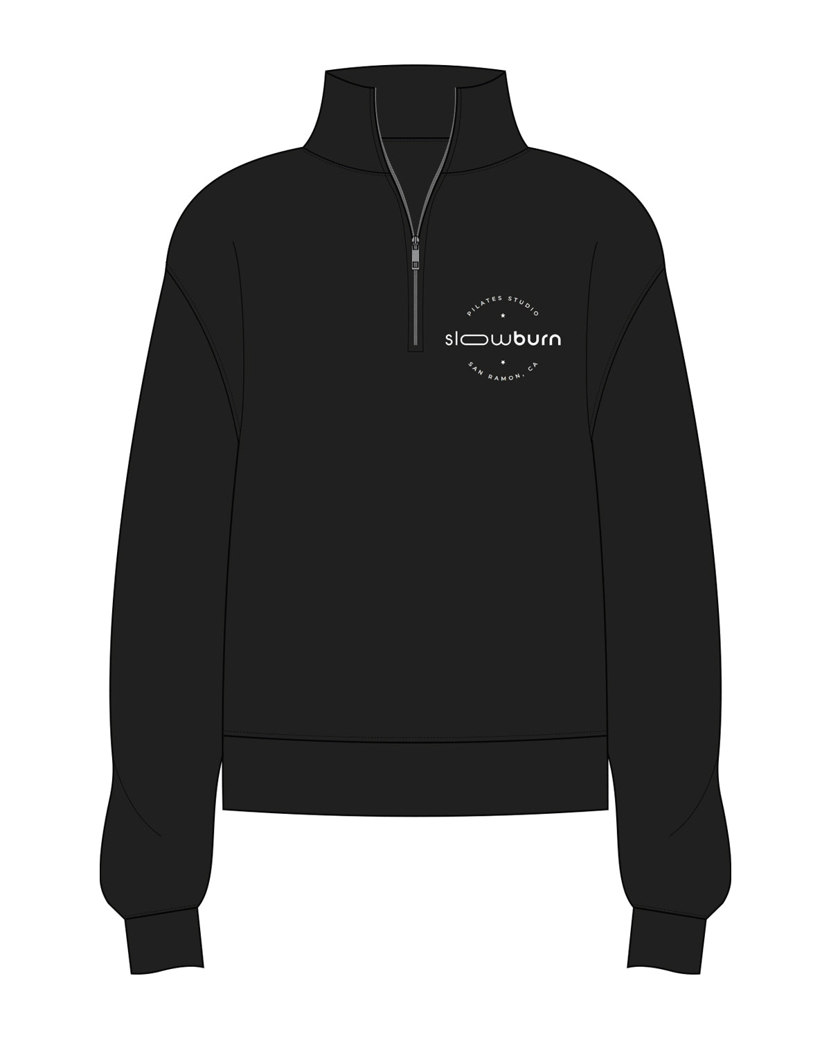 The Womens 1/4 Zip - Black - Slow Burn - Left Chest Stacked - White