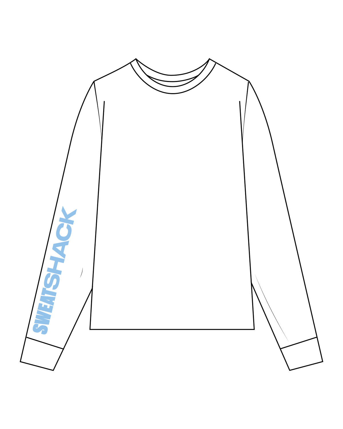 The Mens Long Sleeve - White - Sweatshack - Right Sleeve & Back Neckline - Printed - Blue