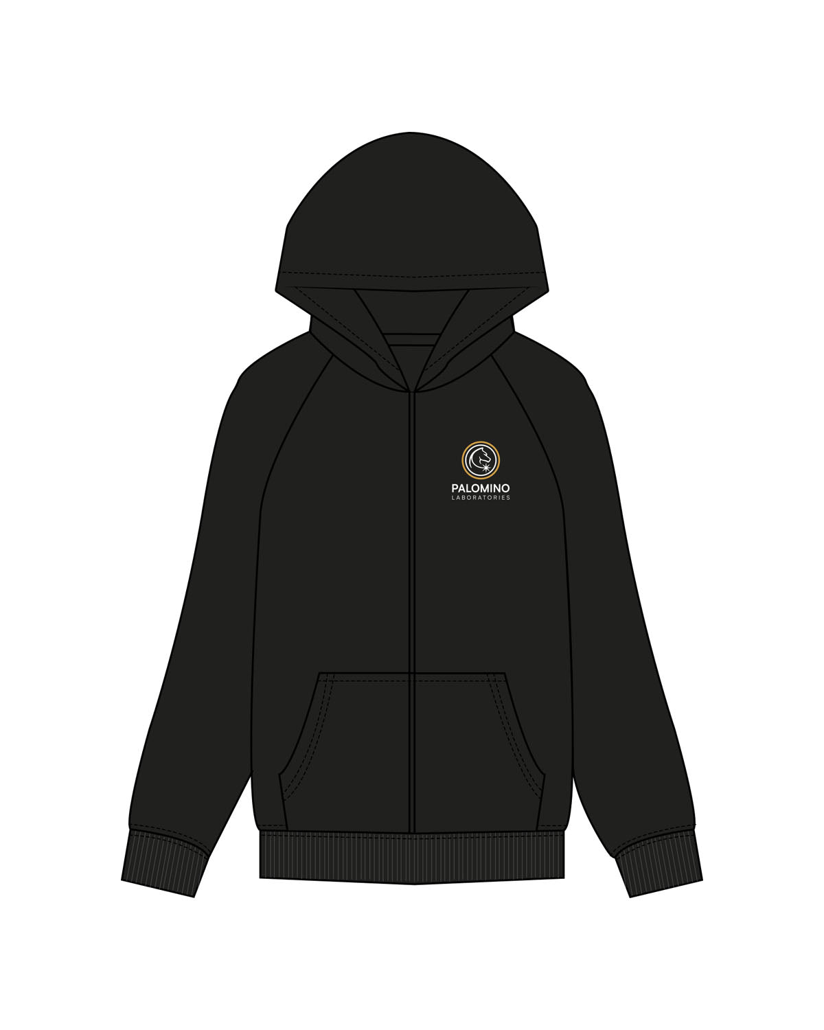 The Womens  Zip Hoodie - Black - Palomino Labs - Left Chest - Printed  - Full Color