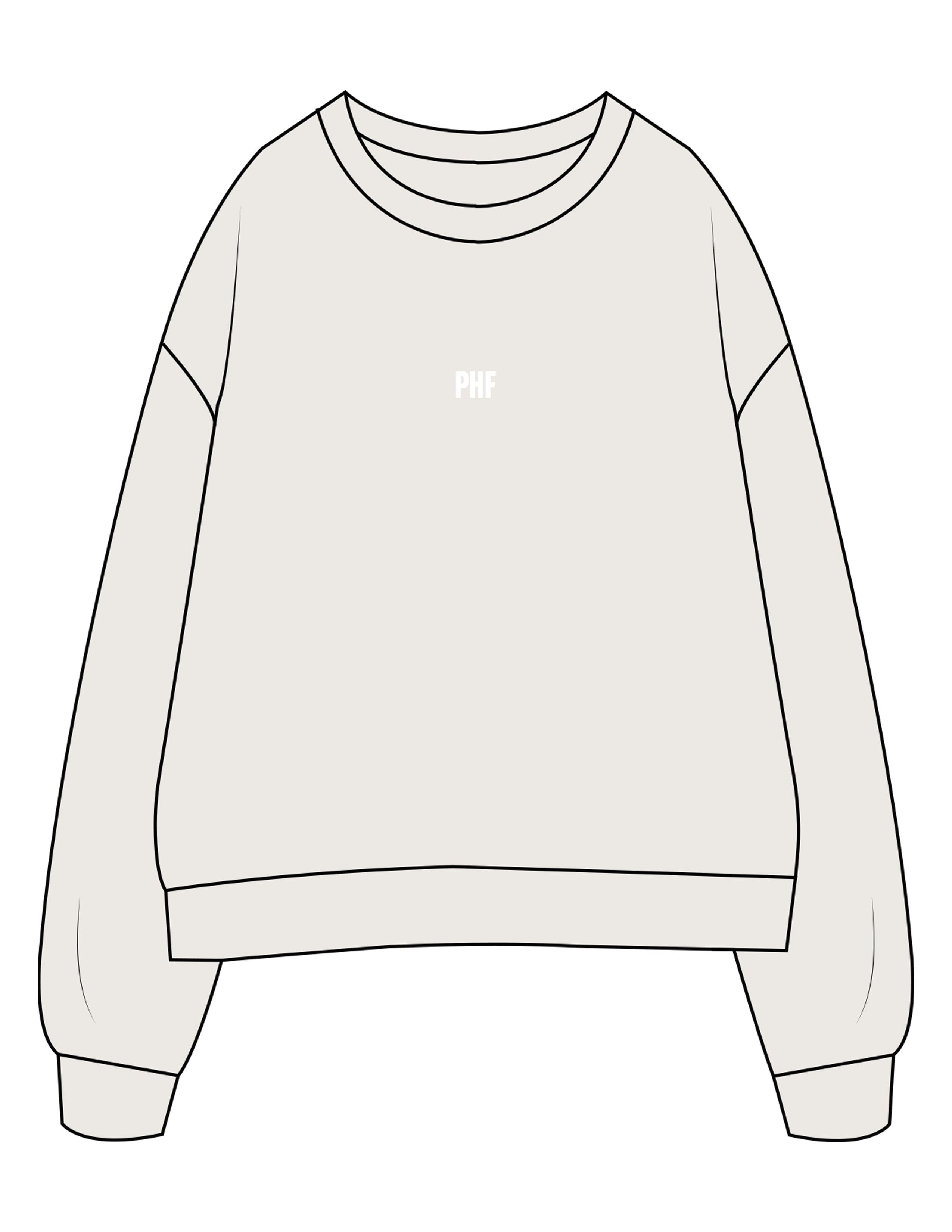 The Womens Crewneck - Bone - Powerhouse Fitness - Center Chest "PHF" - EMB - White