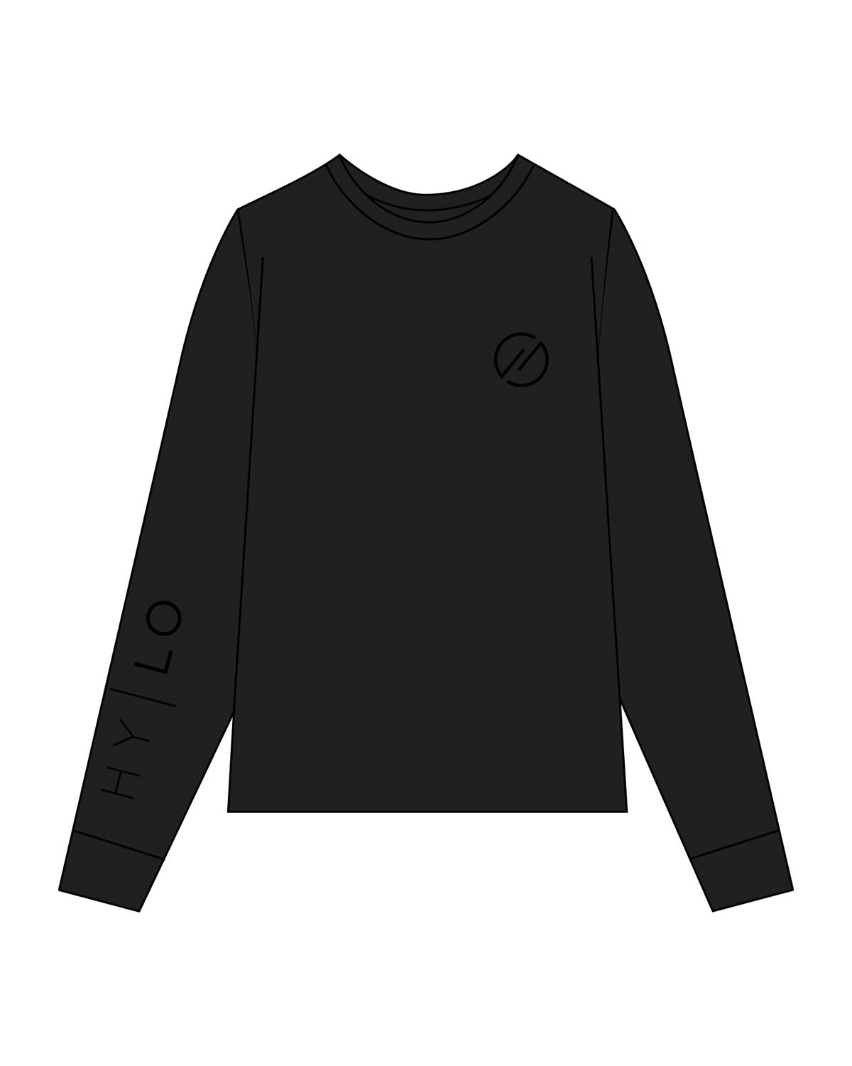 The Mens Long Sleeve - Black - Hylo Fitness - Left Chest & Right Sleeve - Printed - Tone on Tone