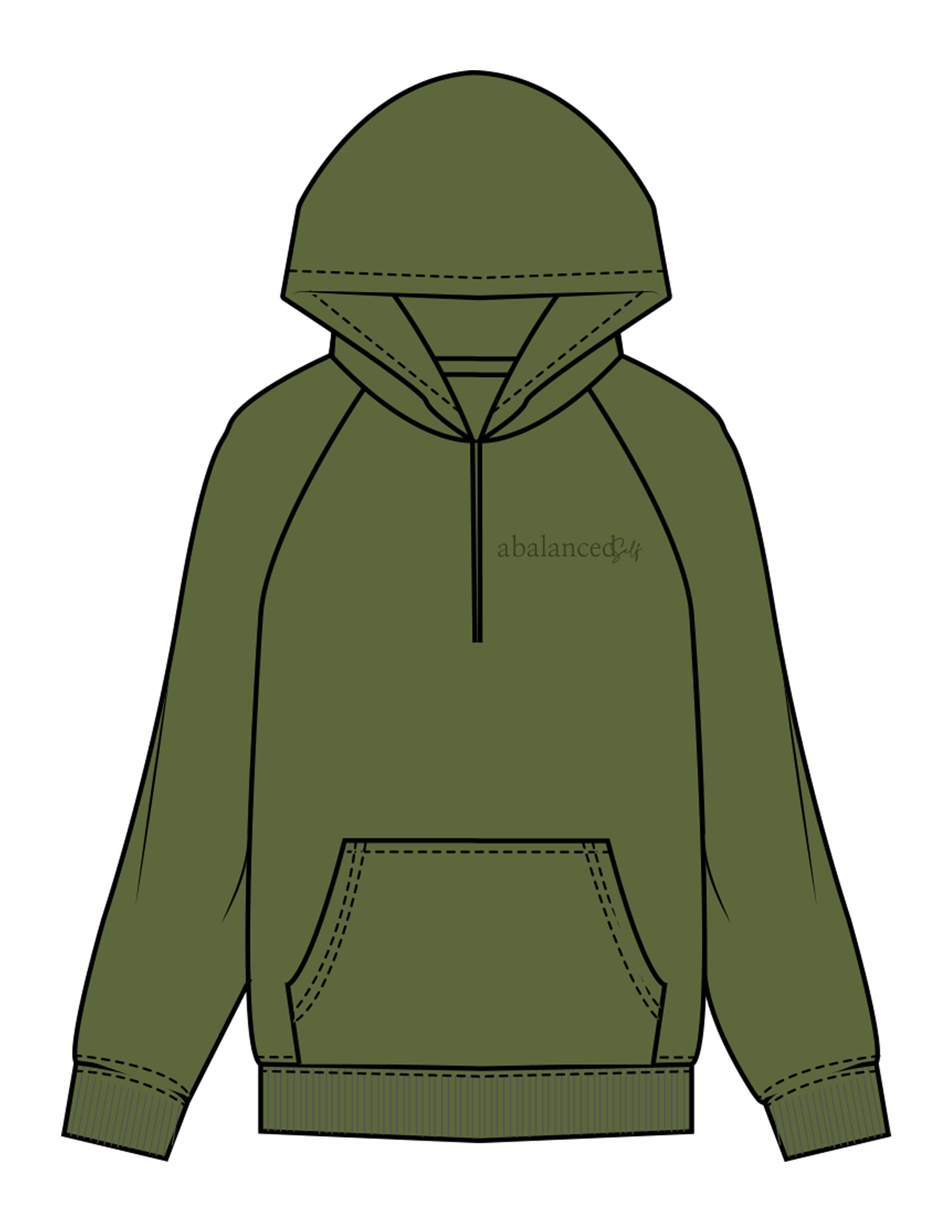 The Half Zip Hoodie - Olive - Balanced Self - Left Chest & Back Stacked - Printed - Dark Green