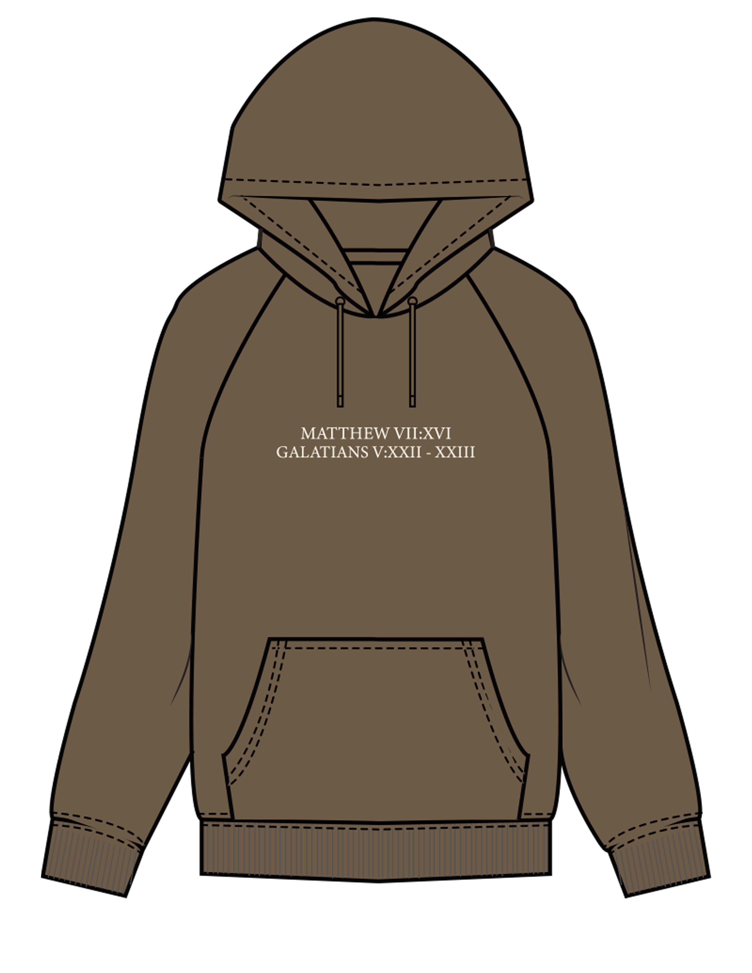 The Mens Classic Hoodie - Walnut -  Fed By The Fruit - Chest Stacked & Back Stacked - Printed - Off White