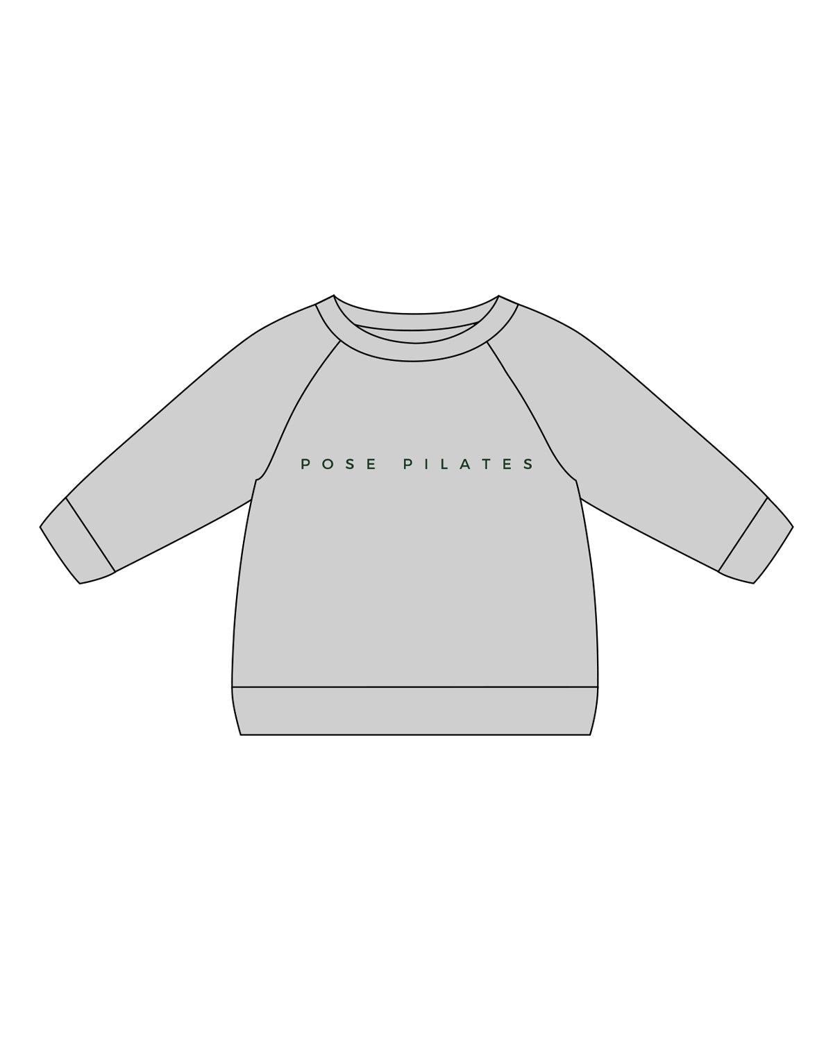 The Kids Crewneck - Heather - Pose Pilates - Center Chest - Back Neckline - Green Printed