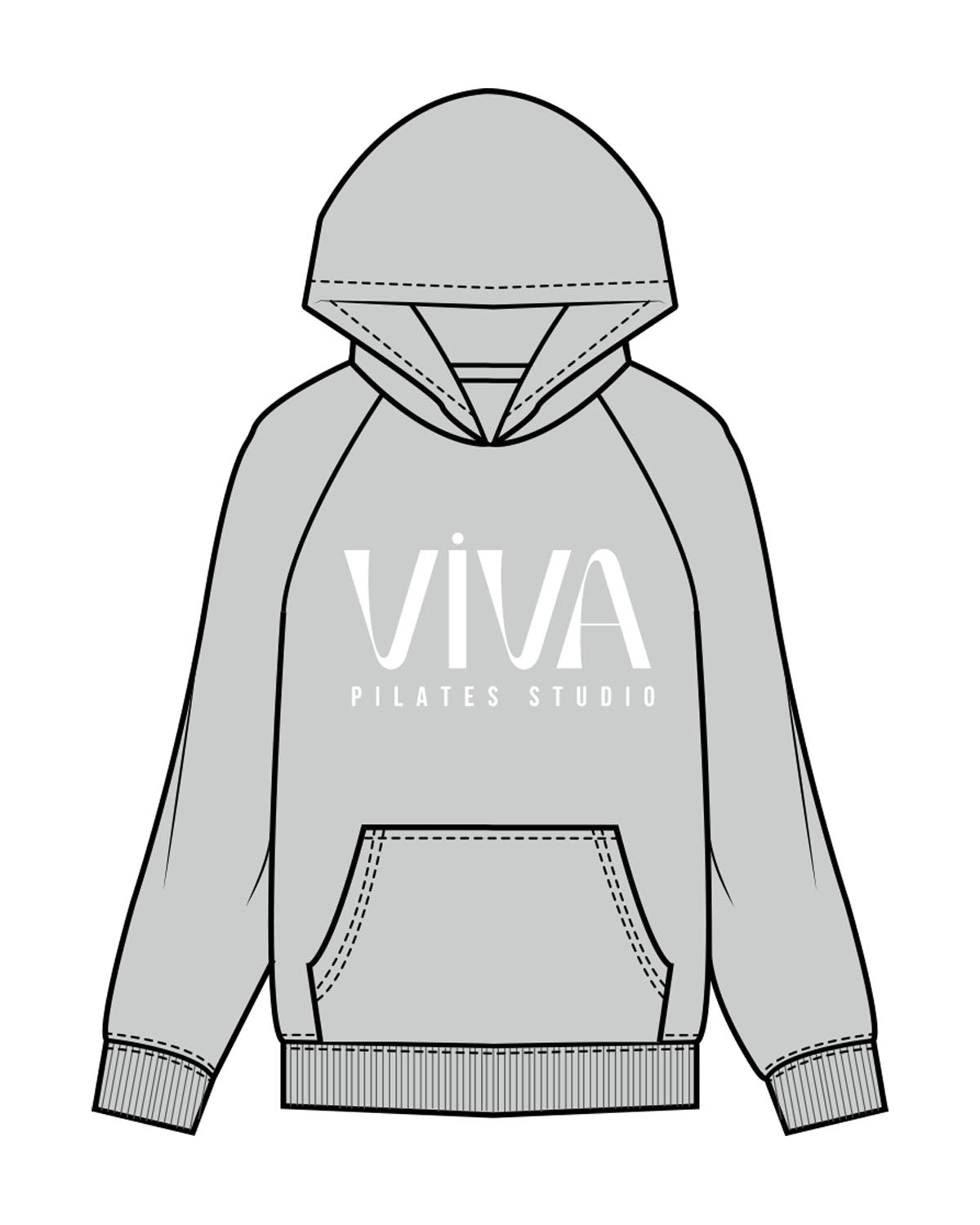 The Mens Hoodie - Storm - Viva Pilates - Center Chest Stacked - Printed - White