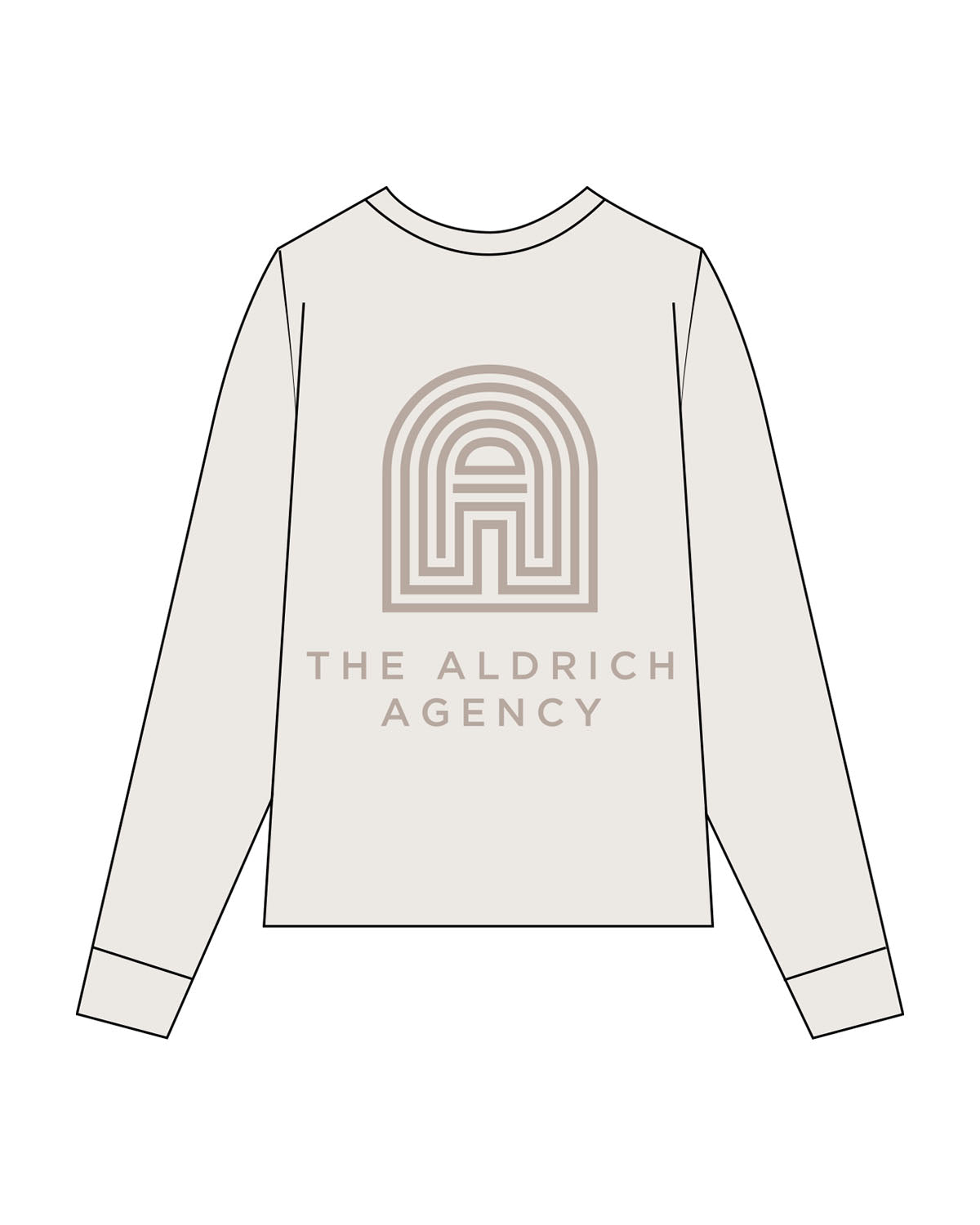 The Mens Long Sleeve - Bone - Aldrich Agency - Left Chest Stacked & Center Back Stacked - Printed - Tone on Tone