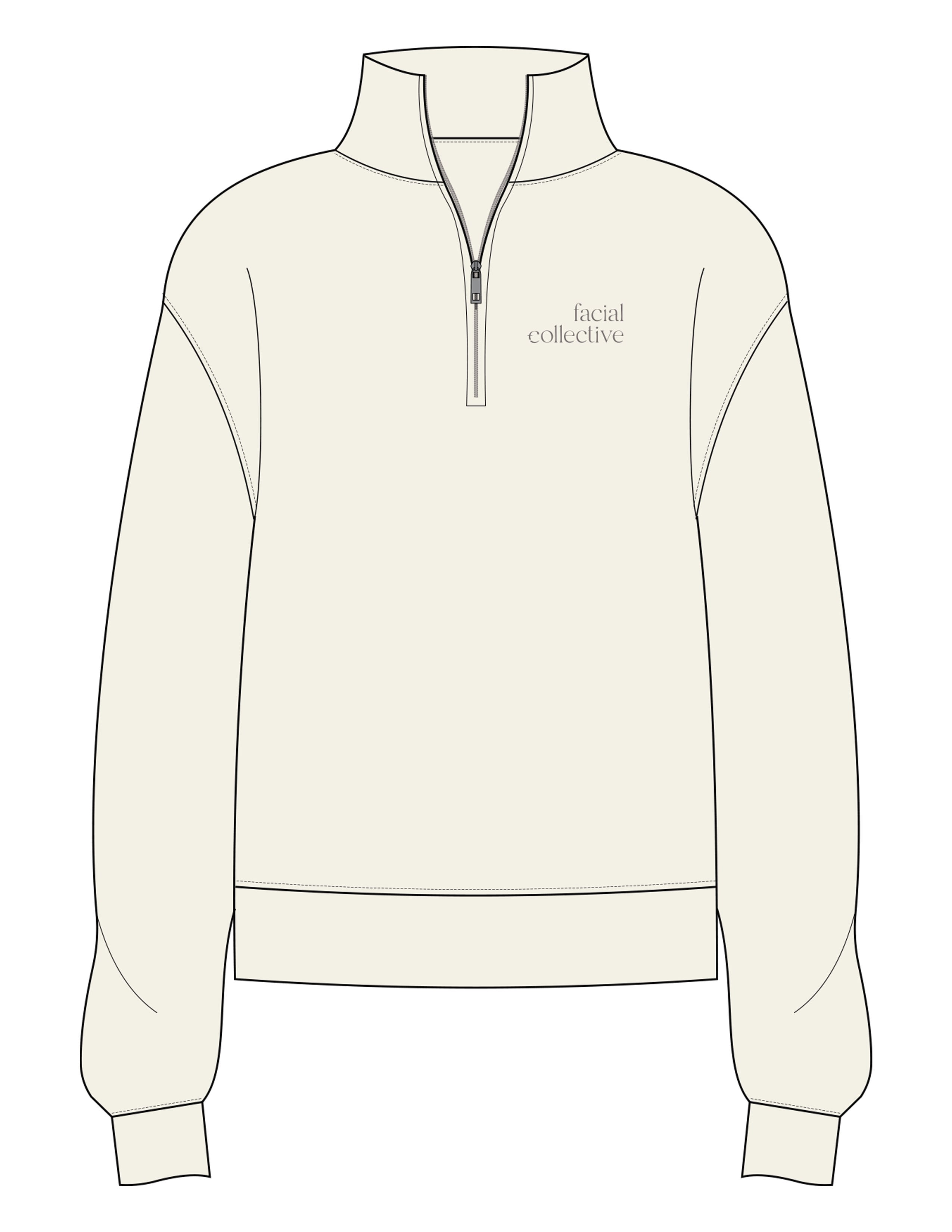 The Womens 1/4 Zip - Off White - Facial Collective - Left Chest Stacked - Printed - Gray
