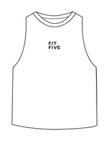The Crop Muscle Racerback - White - Fit 5 - Center Chest Stacked & Center Back - Printed - Black