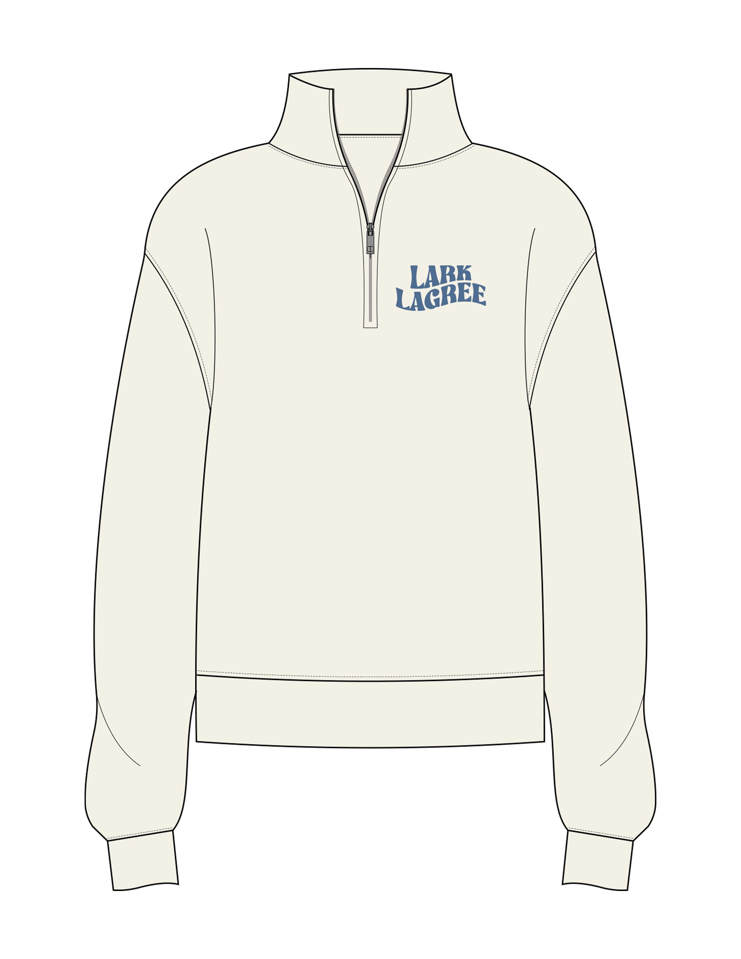 The Womens 1/4 Zip - Off White - Pure Movement LARK - Left Chest & Back Stacked - Printed - Blue