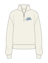 The Womens 1/4 Zip - Off White - Pure Movement LARK - Left Chest & Back Stacked - Printed - Blue