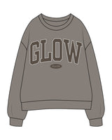 The Womens Crewneck - Washed Gray - GlowPilates - Center Chest Arc Stacked - Printed - Full Color