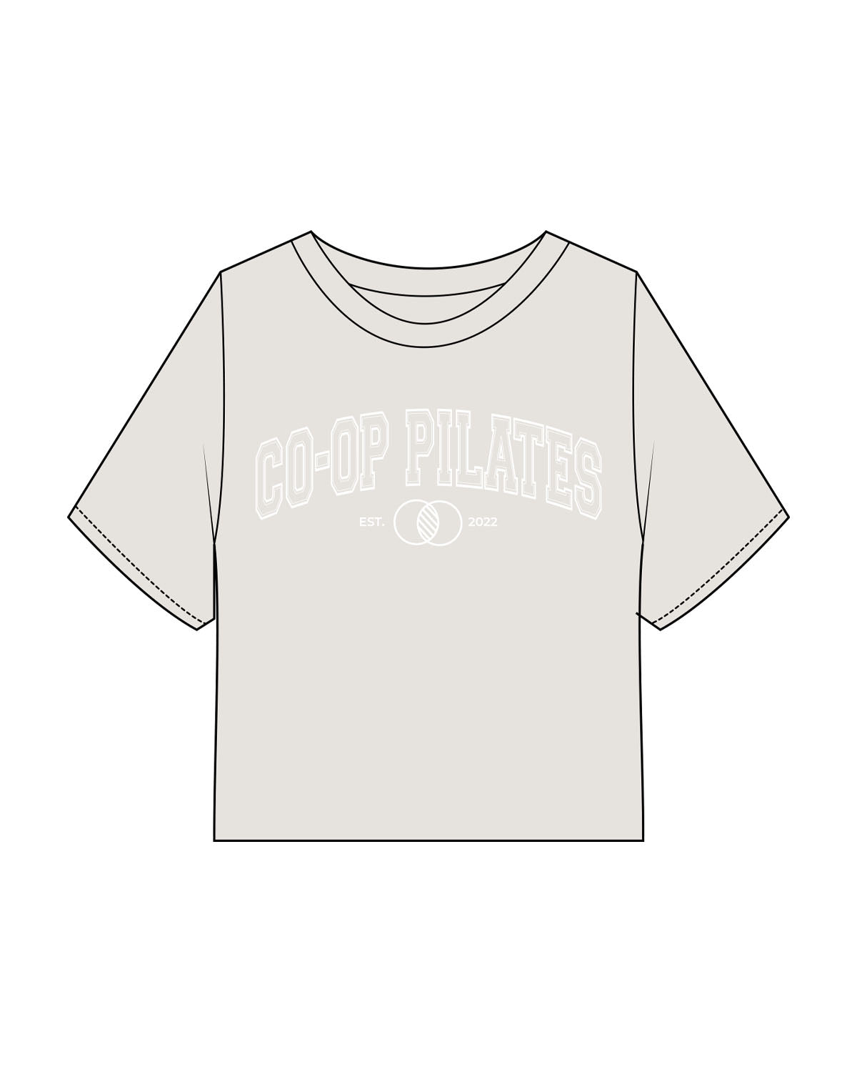 The Heavyweight Crop Tee - Washed Bone - Co-Op Pilates - Center Chest Stacked - Printed - White
