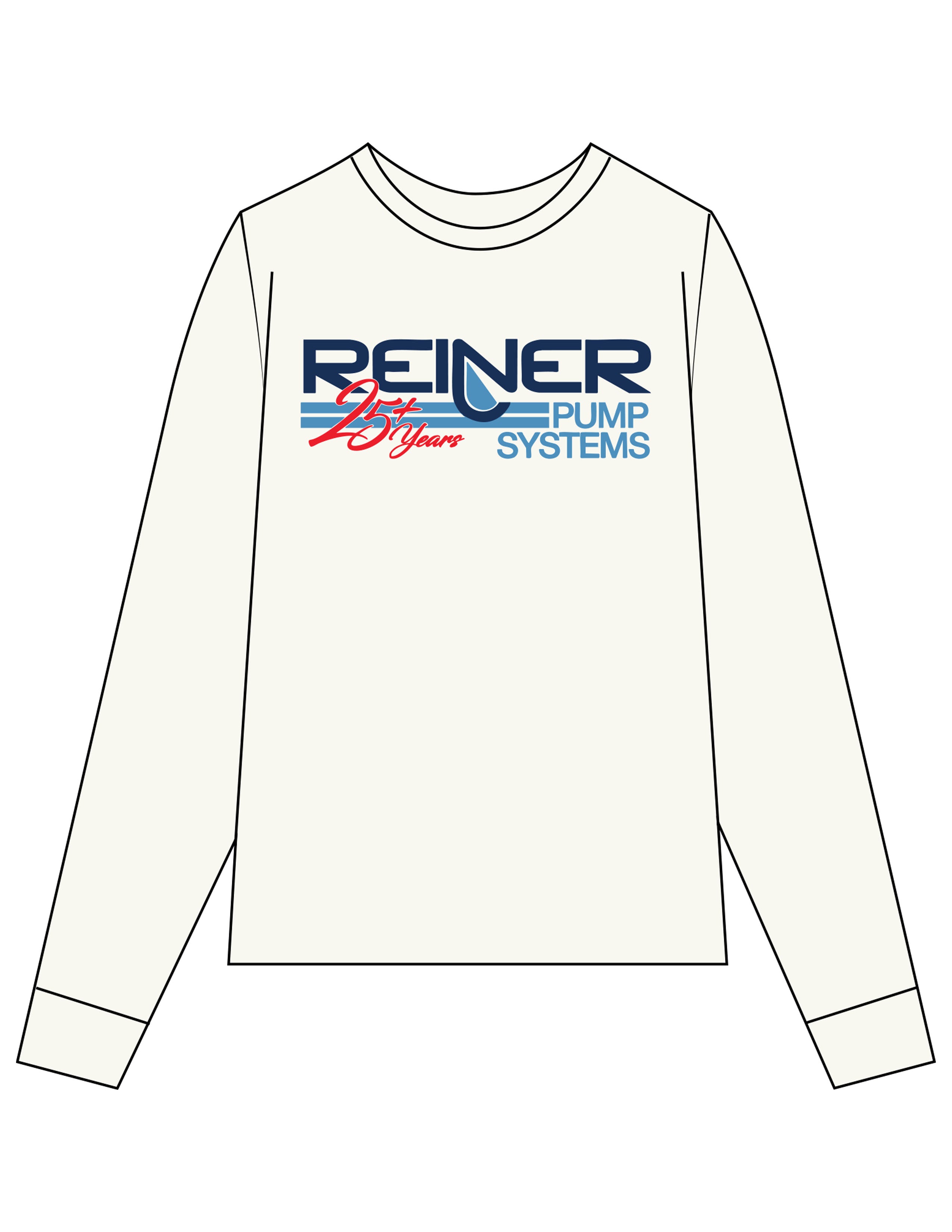The Womens Long Sleeve - White - Reiner Pump Systems - Center Chest Stacked - Printed - Full Color