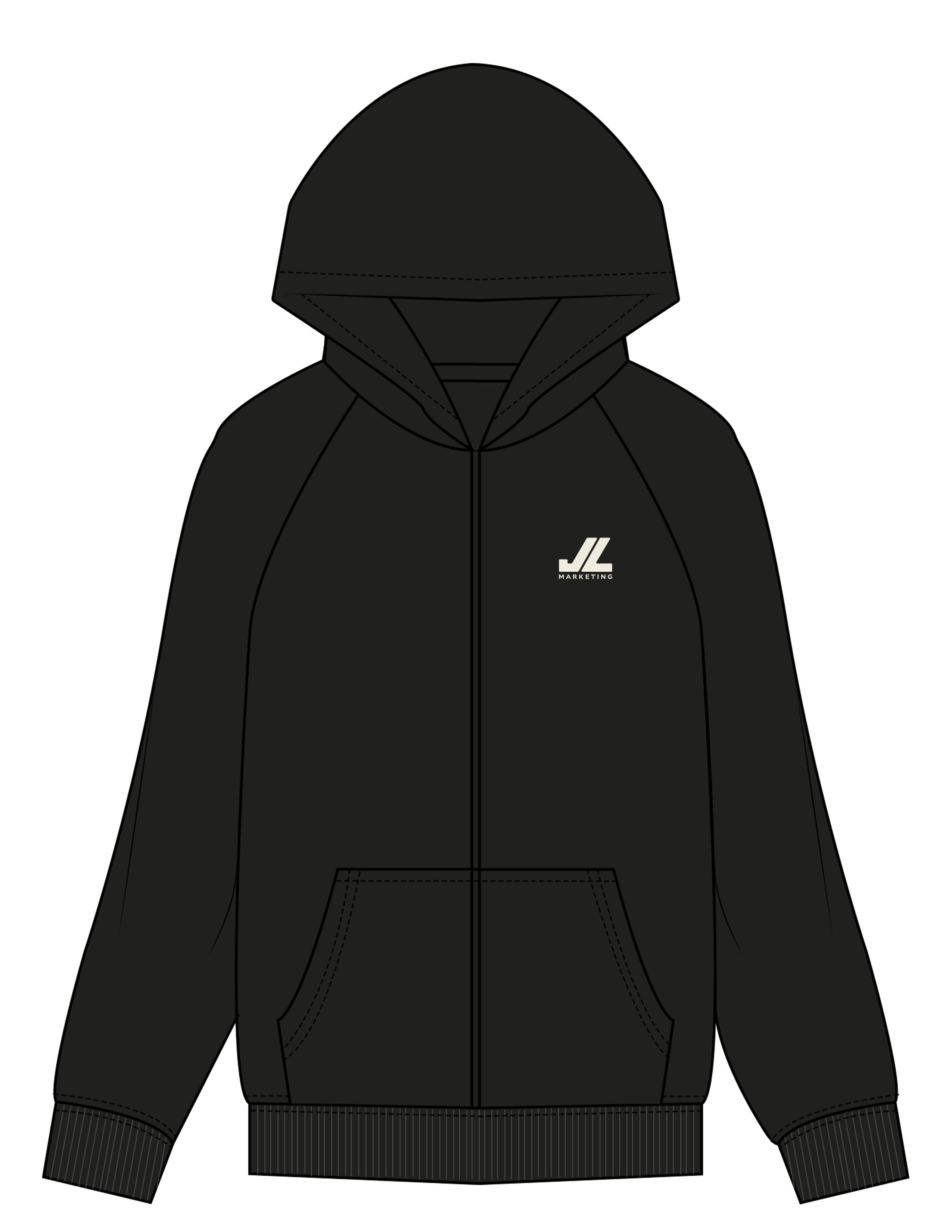The Mens Zip Hoodie - Black - JL Marketing - Left Chest - Printed - Off White