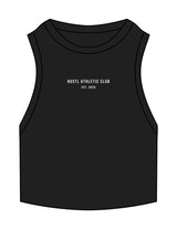 The Ribbed Crop Tank - Black - HUSTL Athletic Club - Center Chest Stacked - Embroidered - Off White