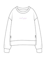 The Side Zip Crewneck - White - Soul Yoga - Center Chest Script - Printed - Lavender