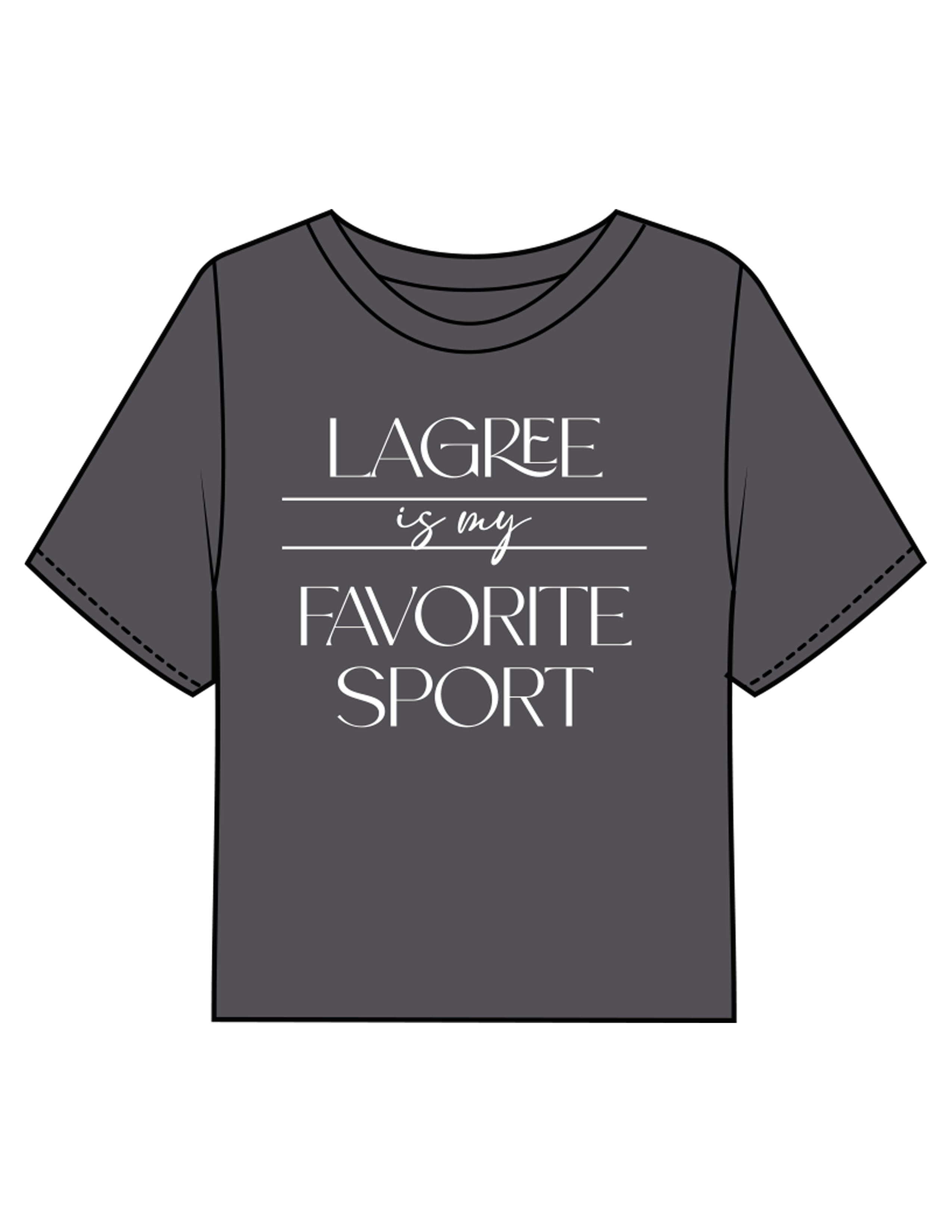 The Boxy Crop Tee - Charcoal - HiLo - Chest Stacked "LAGREE" w/ Script & Back Neckline Round - Printed - White