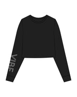 The Crop Long Sleeve - Black - Vibe Hot Yoga & Pilates - Right Sleeve - Printed - White
