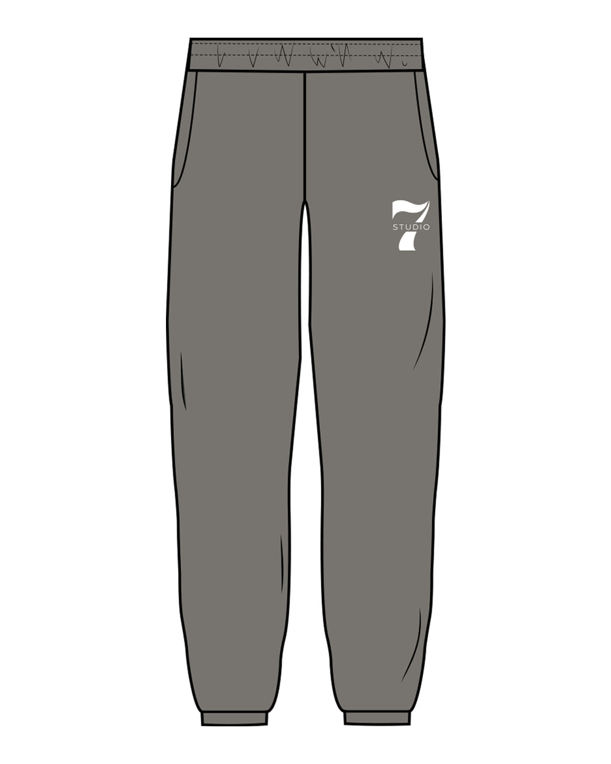 The Mens Sweatpants - Washed Gray - STUDIO 7 - Left Leg Layered - Printed - White