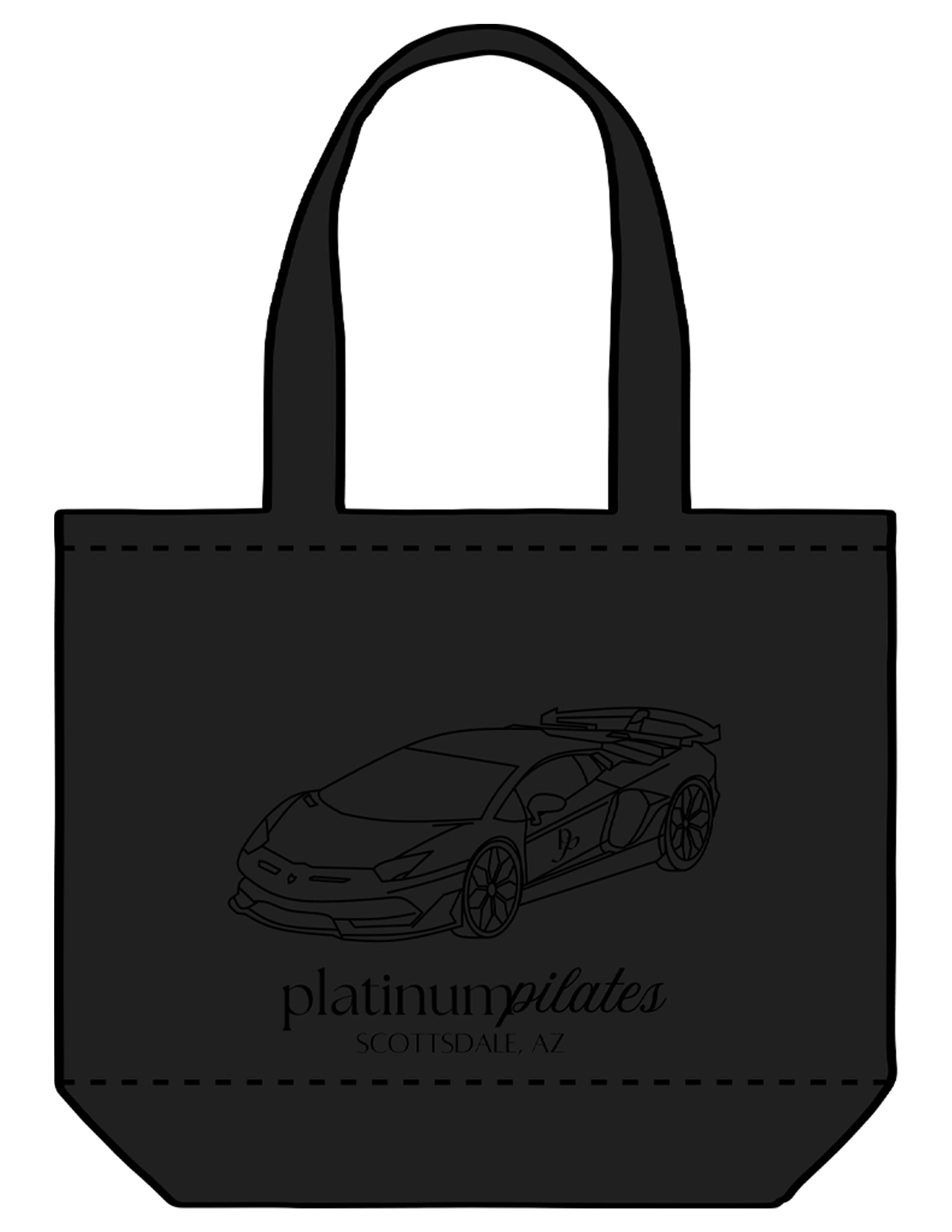 The Zipper Tote Bag - Black - Platinum Pilates - Center Body Stacked - Printed - Full Color