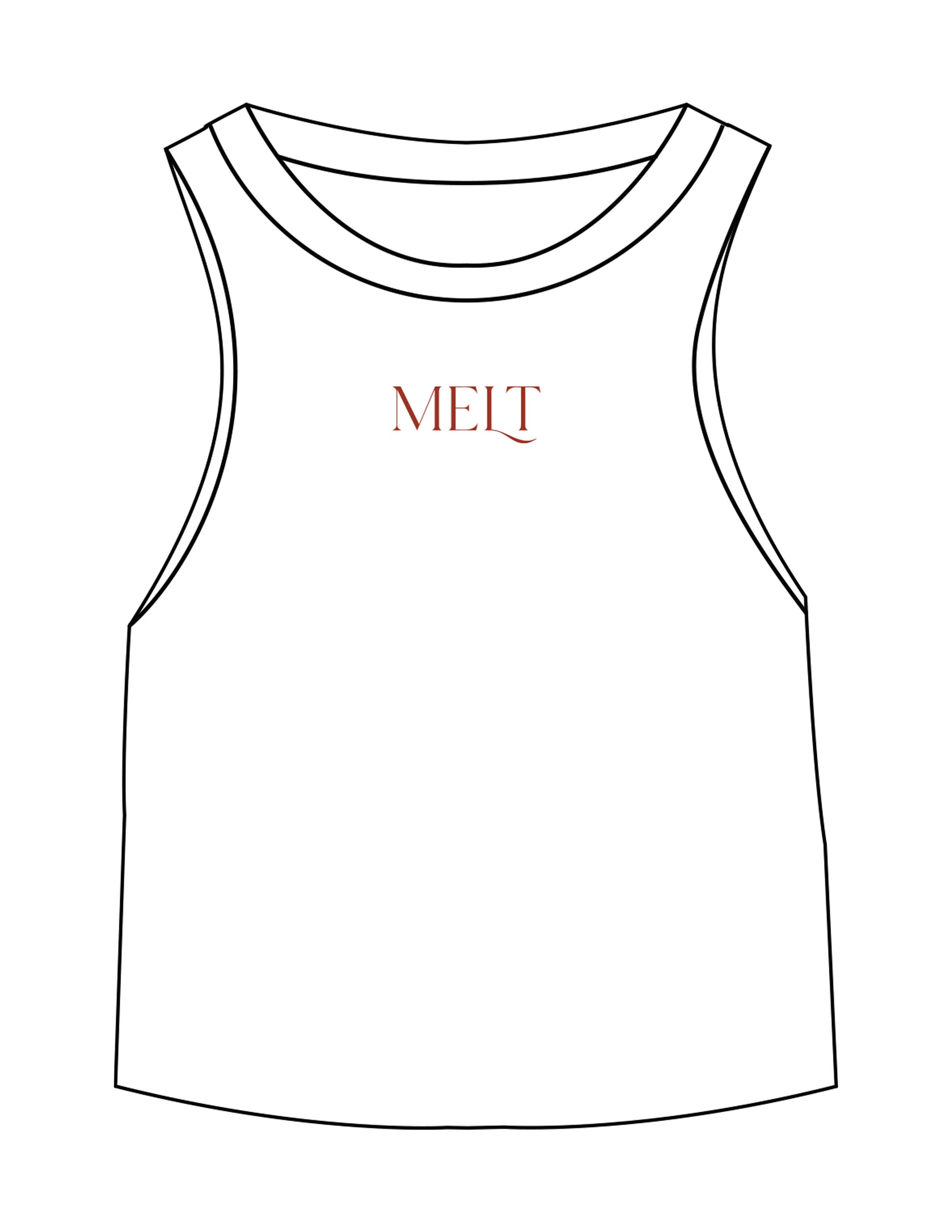 The Micro Rib Racer Crop - White - Melt Hot Pilates - Center Chest - Printed - Maroon