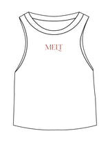 The Micro Rib Racer Crop - White - Melt Hot Pilates - Center Chest - Printed - Maroon