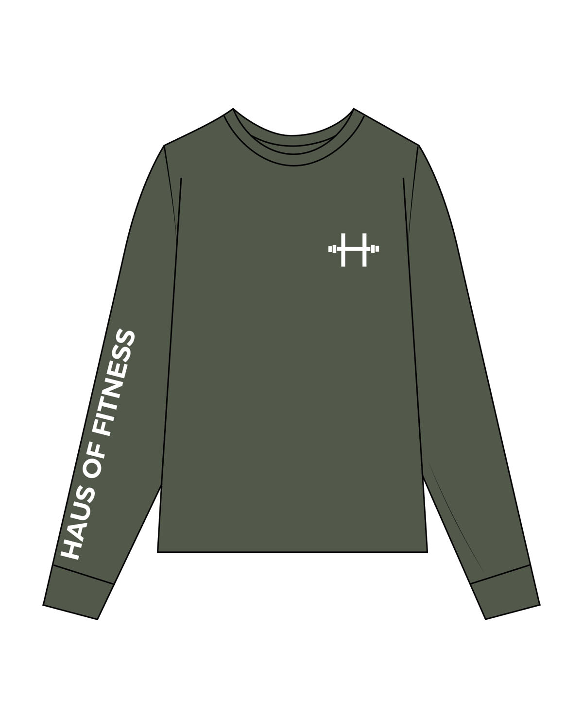 The Mens Heavyweight Long Sleeve - Cypress - Haus of Fitness -  Left Chest & Right Sleeve - Printed - White
