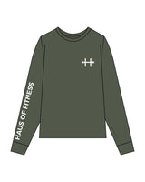 The Mens Heavyweight Long Sleeve - Cypress - Haus of Fitness -  Left Chest & Right Sleeve - Printed - White