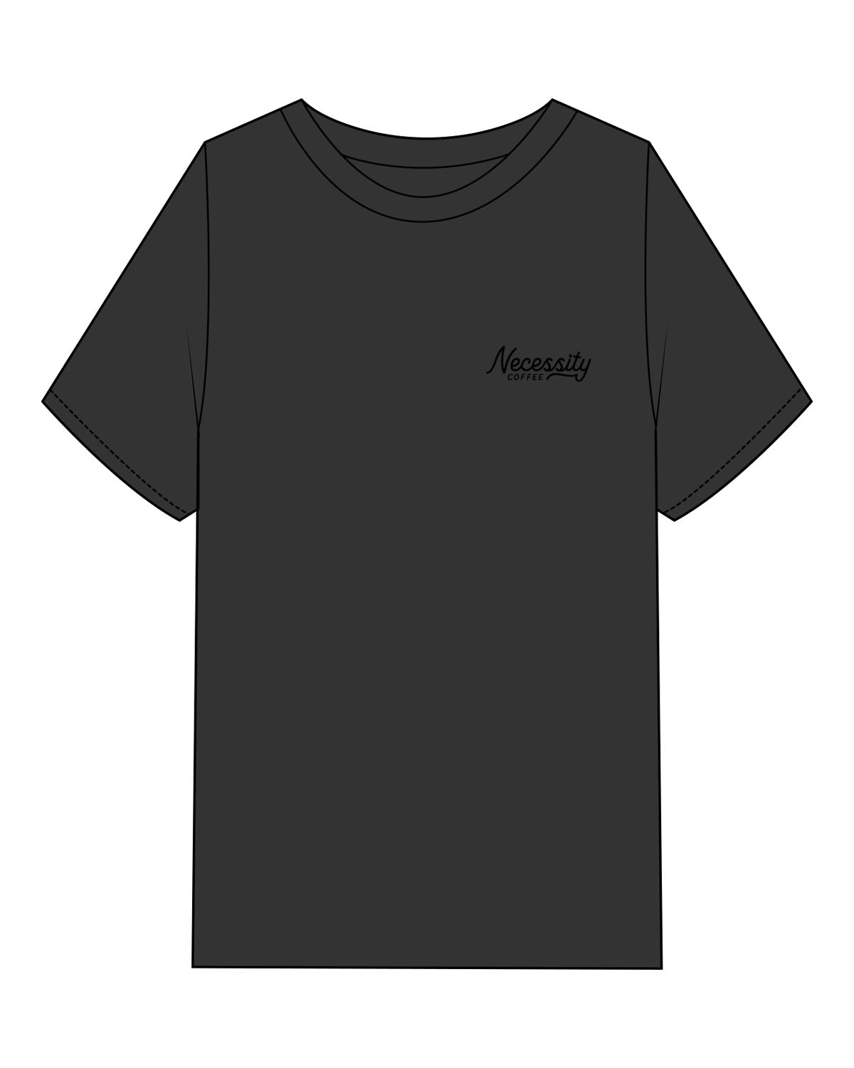The Mens Heavyweight Tee - Washed Black - Necessity Coffee - Left Chest - Embroidered - Black